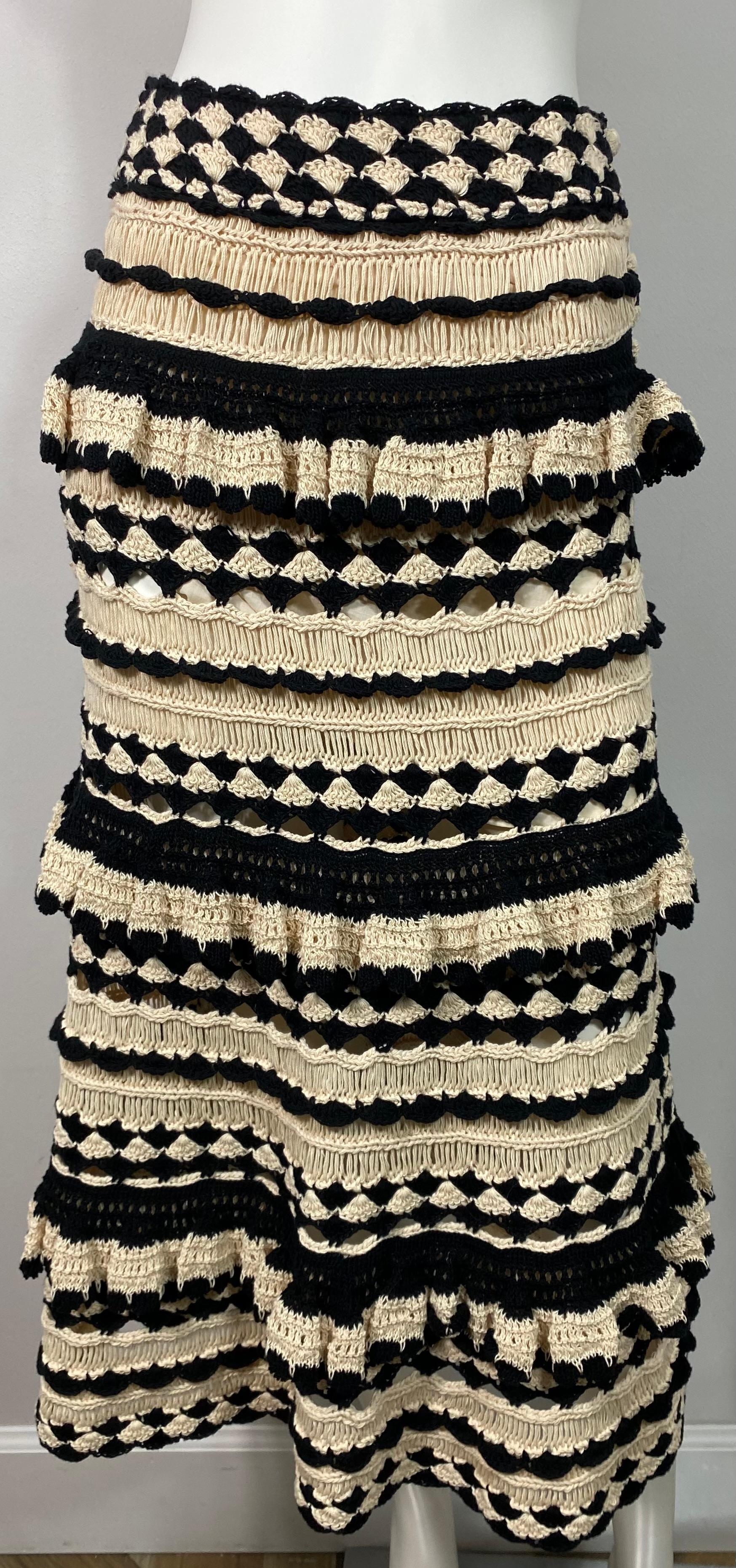 Zimmerman Ivory and Black Anneke Crochet Midi Skirt Set - Zimmerman size 0 NWT For Sale 4