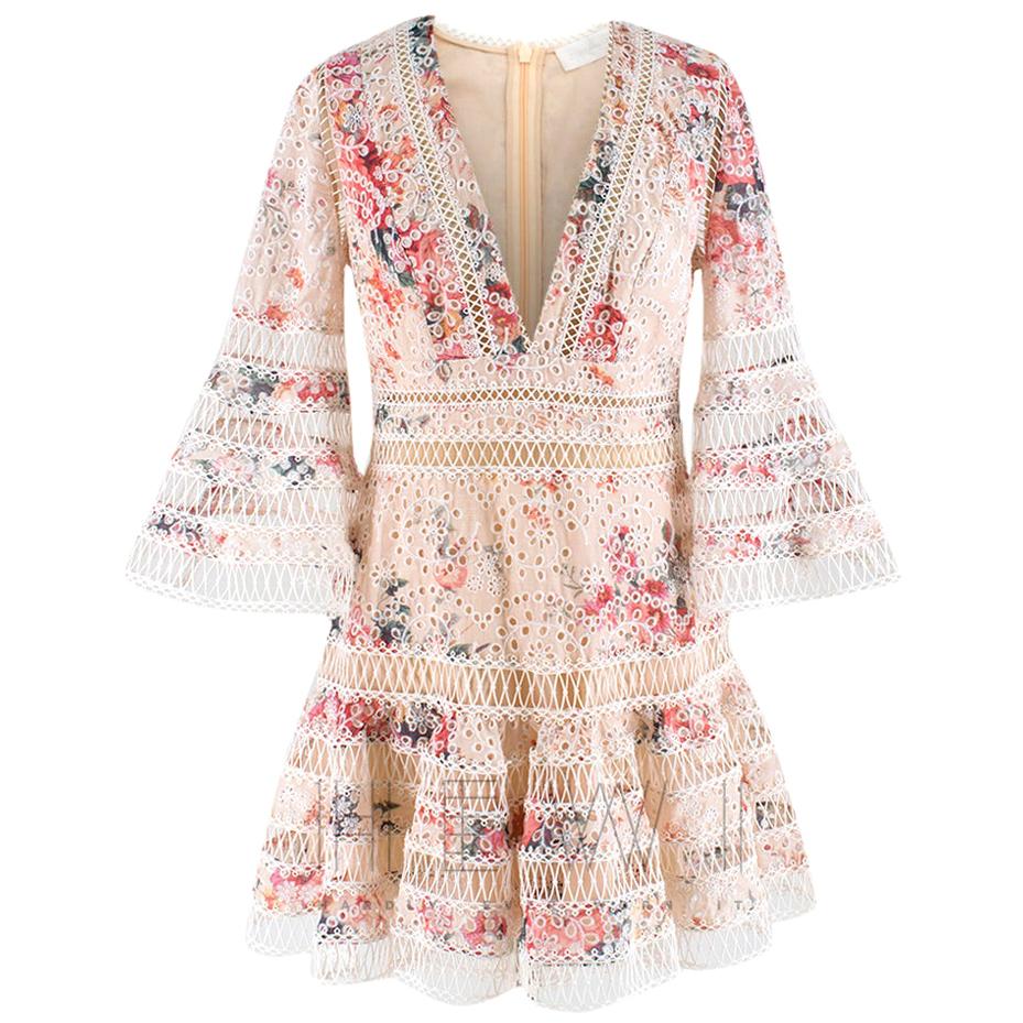 Zimmerman Laelia Flutter Eyelet V Neck Mini Dress Dress SIZE UK 10