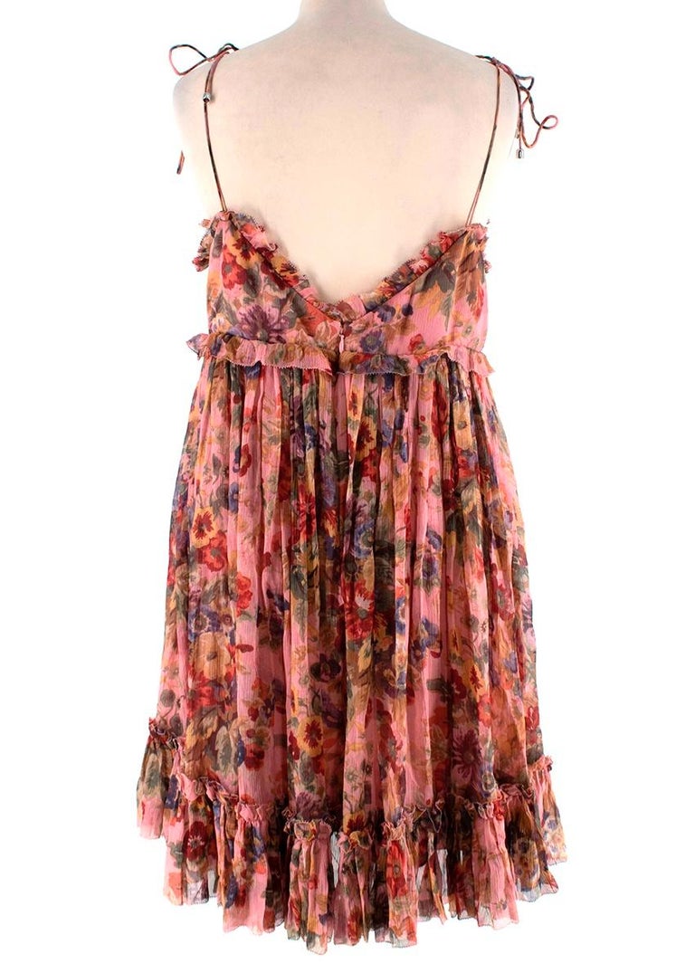 Zimmerman Lovelorn FloralPrint Sleeveless Babydoll Mini Dress For Sale