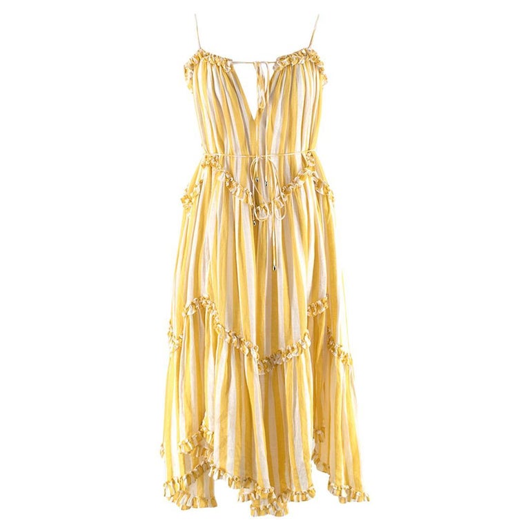 Zimmerman Lumino Floating Yellow and White Stripe Linen Dress For Sale