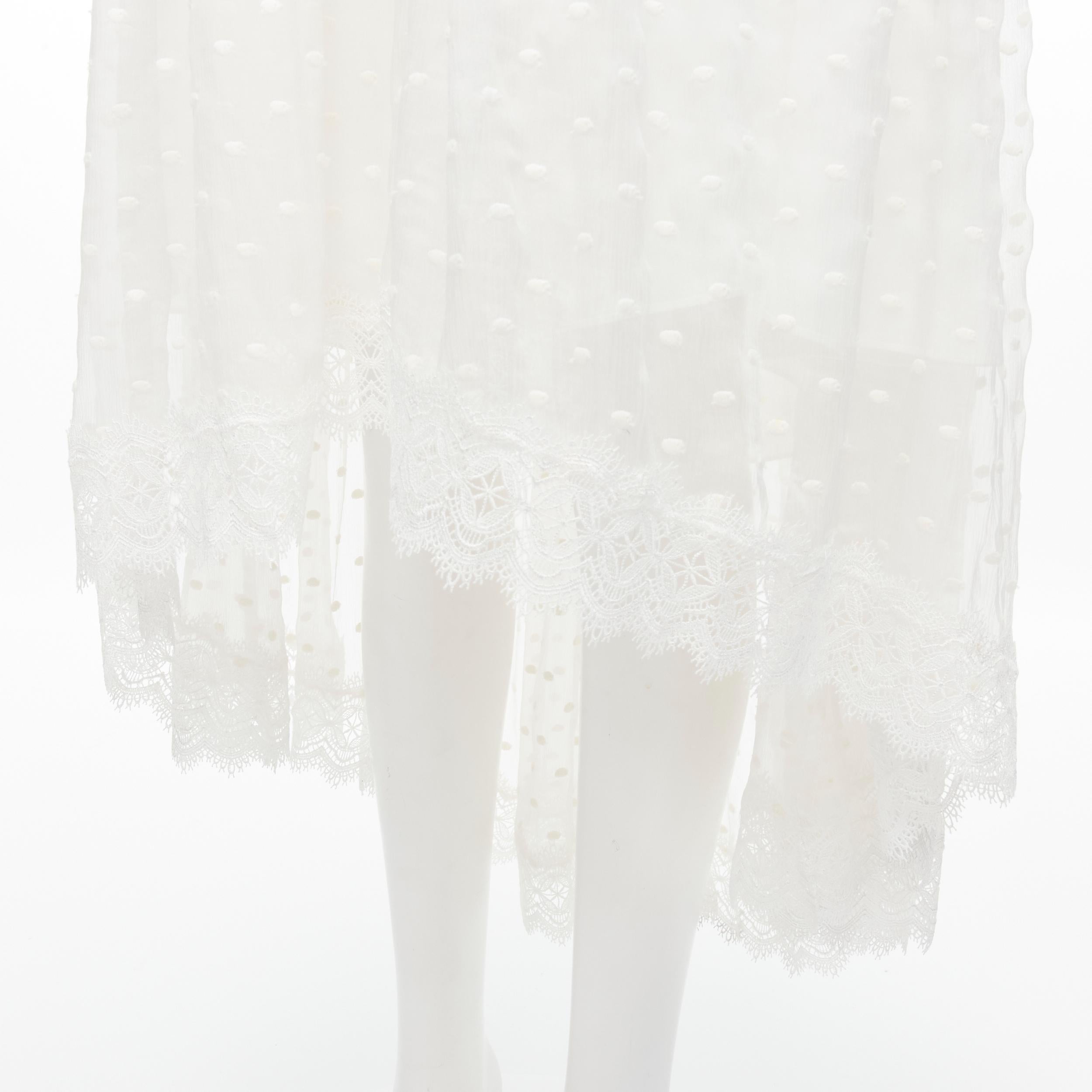 ZIMMERMAN white lace trim polka dot embroidery semi sheer boho dress US0 XS 4