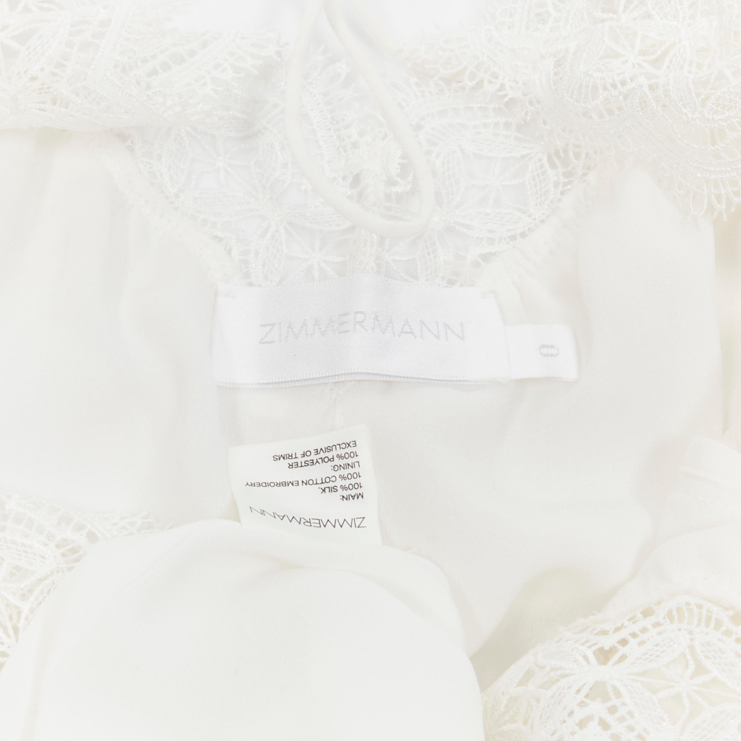 ZIMMERMAN white lace trim polka dot embroidery semi sheer boho dress US0 XS 6