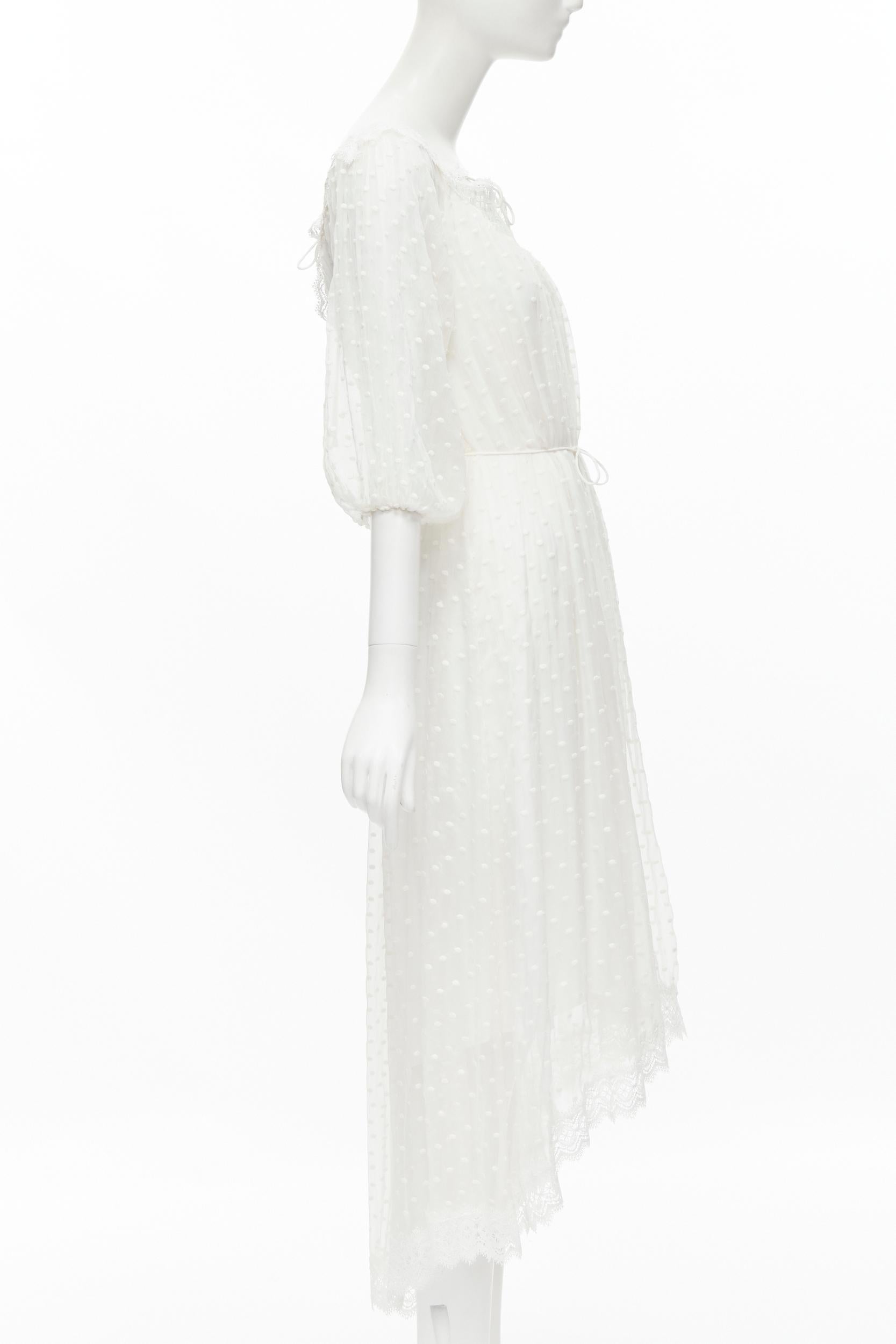 Gray ZIMMERMAN white lace trim polka dot embroidery semi sheer boho dress US0 XS