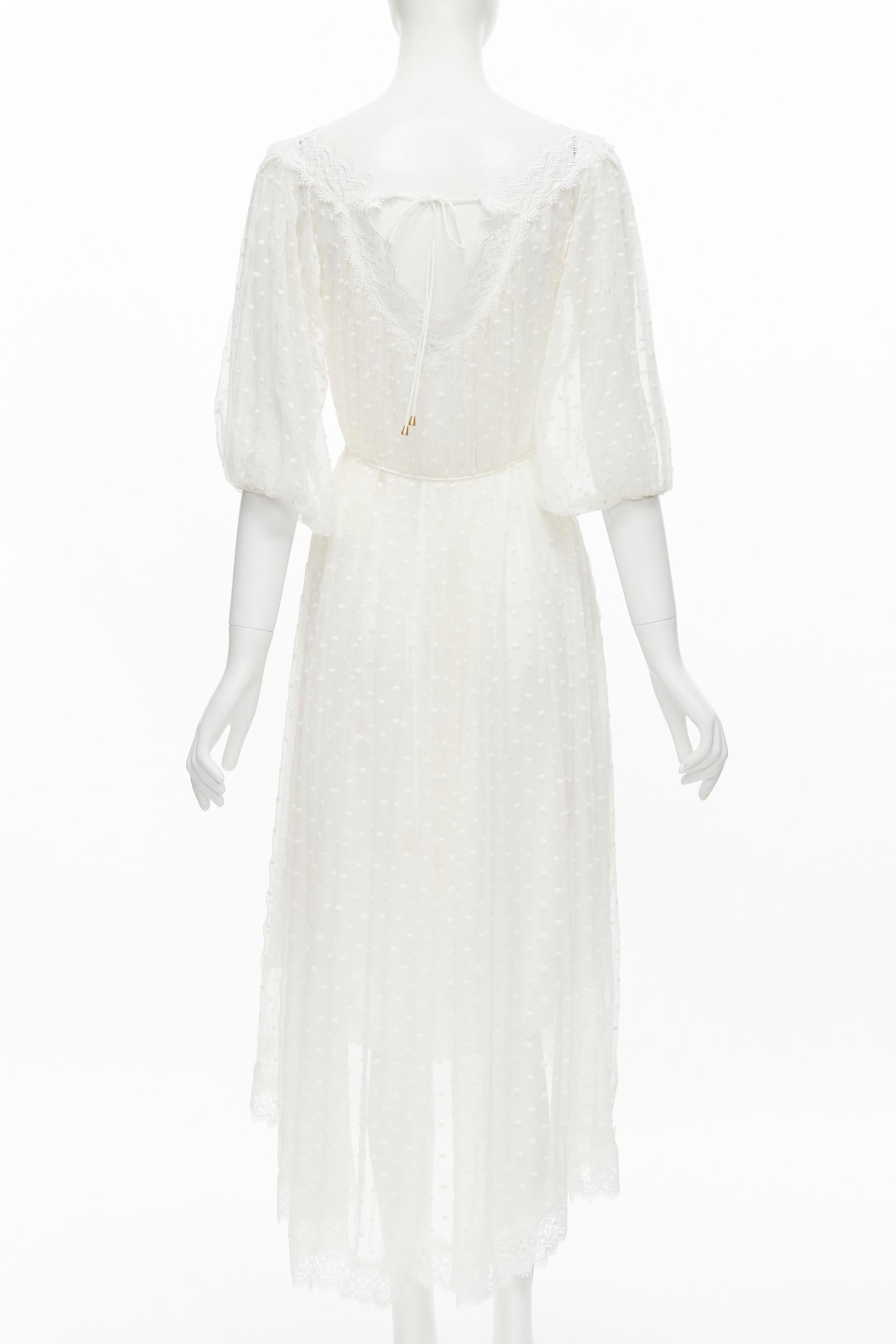 ZIMMERMAN white lace trim polka dot embroidery semi sheer boho dress US0 XS In Excellent Condition In Hong Kong, NT