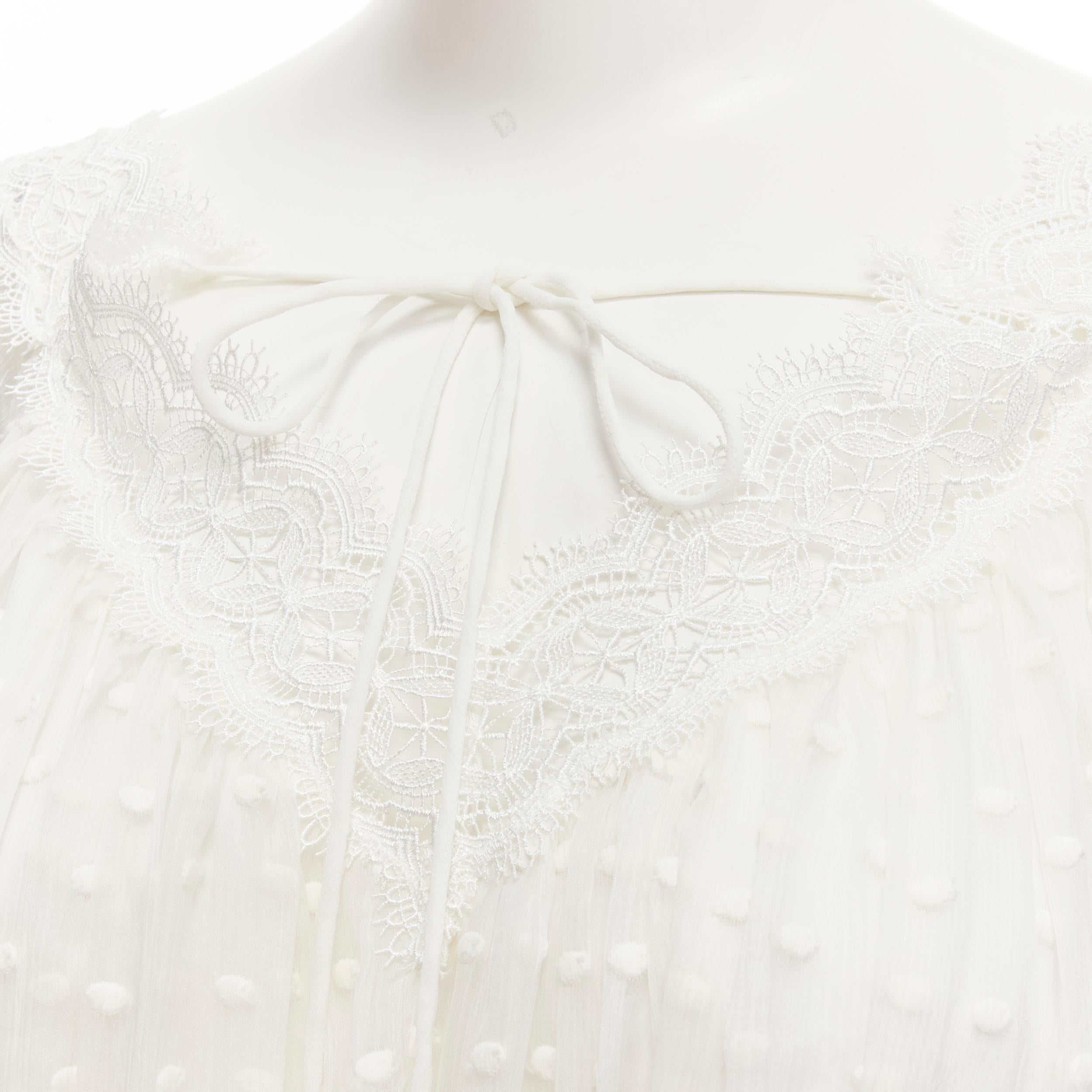 ZIMMERMAN white lace trim polka dot embroidery semi sheer boho dress US0 XS 1