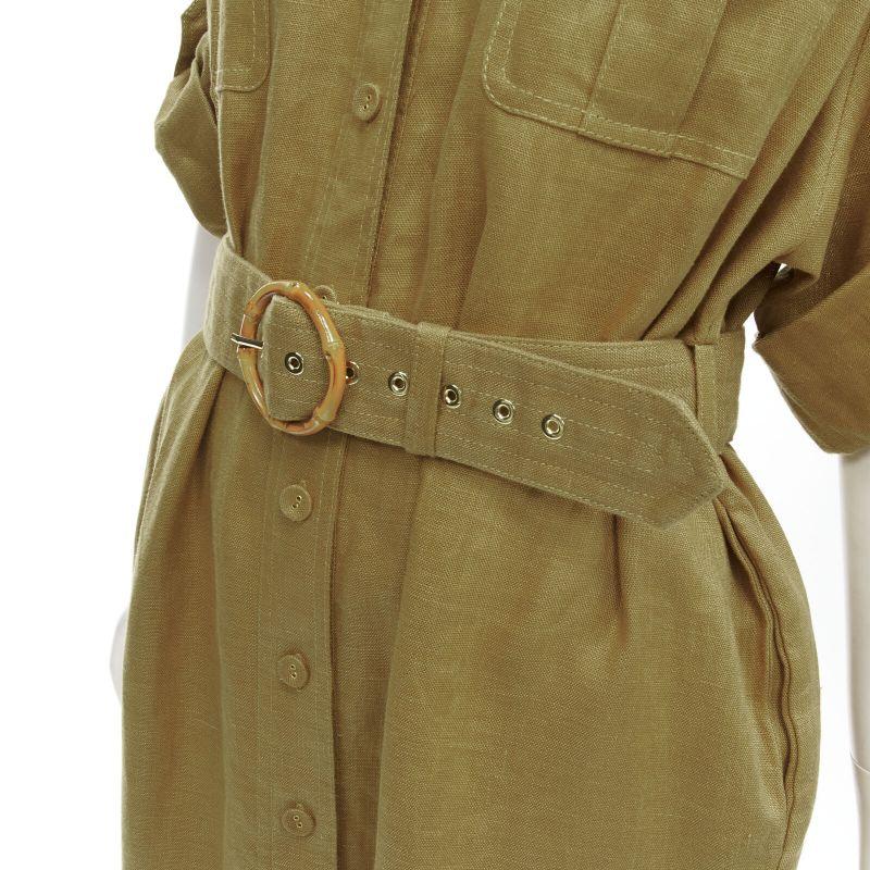 ZIMMERMANN 100% linen bamboo buckle belted cuffed sleeve shirt dress Sz.2 M
Reference: KNLM/A00146
Brand: Zimmermann
Material: Linen
Color: Brown
Pattern: Solid
Closure: Button
Lining: Unlined
Extra Details: Button front closure. dual flap patch
