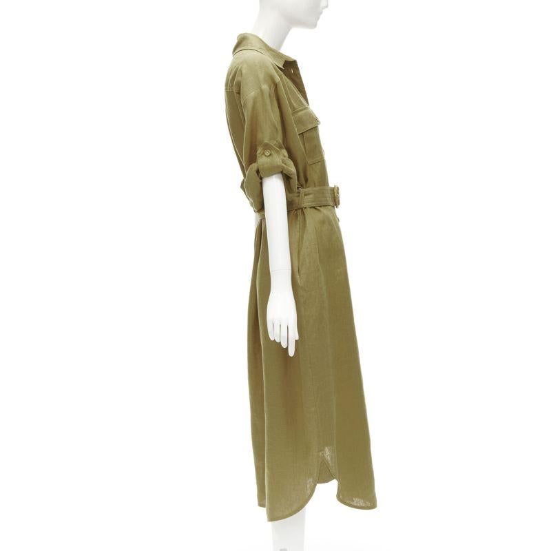 ZIMMERMANN 100% linen bamboo buckle belted cuffed sleeve shirt dress Sz.2 M In Excellent Condition In Hong Kong, NT