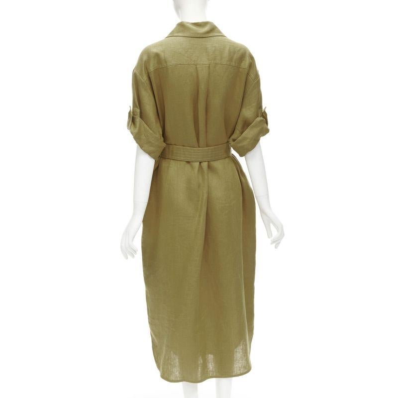 Women's ZIMMERMANN 100% linen bamboo buckle belted cuffed sleeve shirt dress Sz.2 M