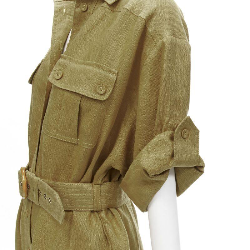 ZIMMERMANN 100% linen bamboo buckle belted cuffed sleeve shirt dress Sz.2 M 3