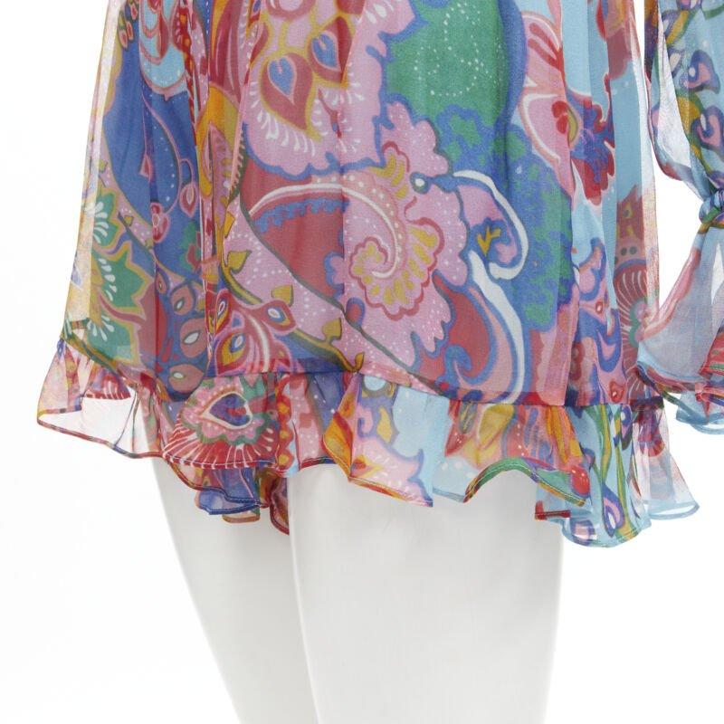 ZIMMERMANN 100% seda azul rojo estampado floral ribeteado vestido corto Sz 1 S 5
