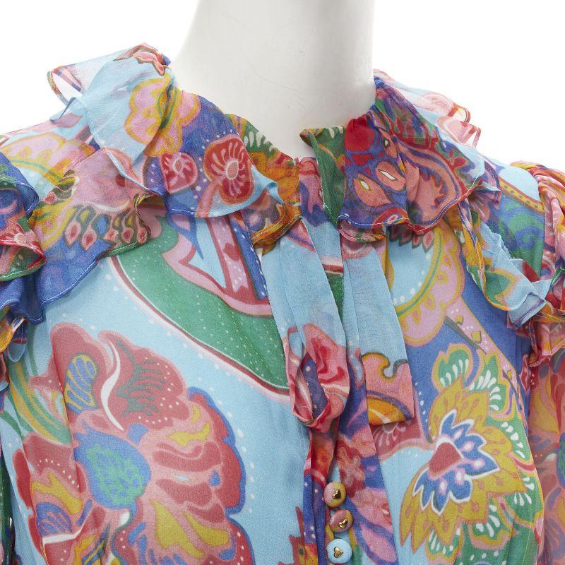 ZIMMERMANN 100% silk blue red floral print ruffle trim short dress Sz 1 S
Reference: AAWC/A00052
Brand: Zimmermann
Material: 100% Silk
Color: Blue, Red
Pattern: Floral
Closure: Button
Lining: Viscose
Extra Details: Keyhole at neckline. Semi sheer
