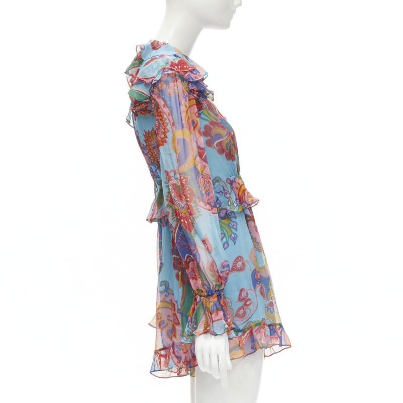 ZIMMERMANN 100% seda azul rojo estampado floral ribeteado vestido corto Sz 1 S en Excelente Estado en Hong Kong, NT