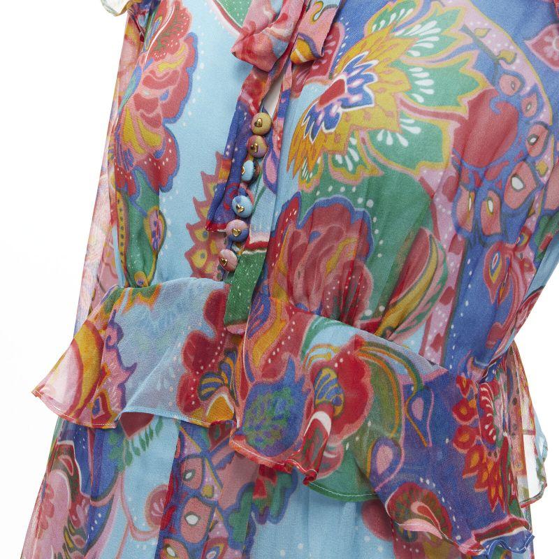 ZIMMERMANN 100% silk blue red floral print ruffle trim short dress Sz 1 S For Sale 4