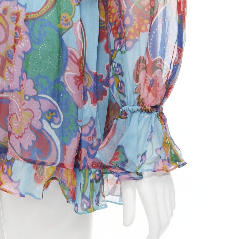 ZIMMERMANN 100% seda azul rojo estampado floral ribeteado vestido corto Sz 1 S 4