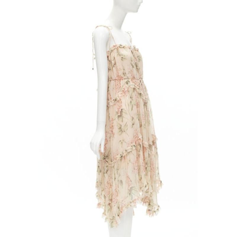 ZIMMERMANN 100% seda rosa rubor estampado floral ribete de volantes vestido de verano Sz.1 S Beige en venta