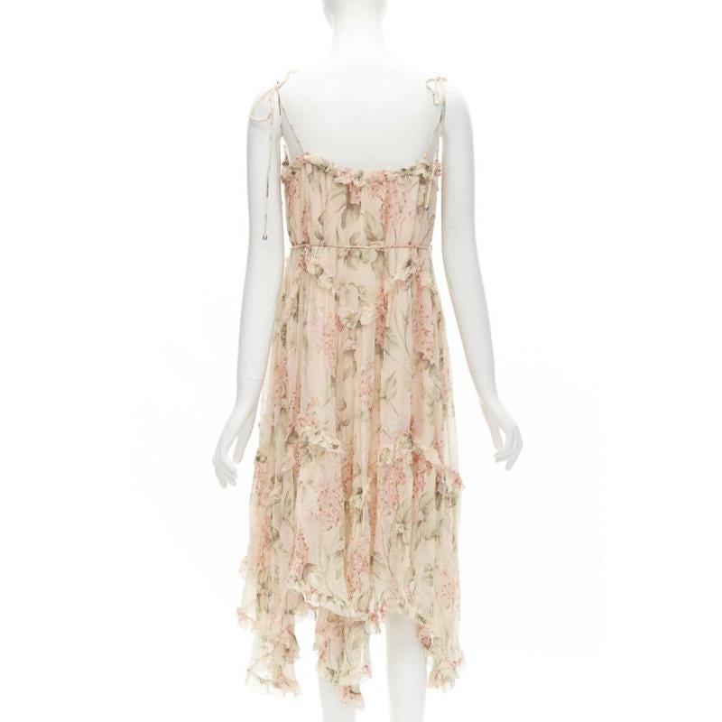 De las mujeres ZIMMERMANN 100% seda rosa rubor estampado floral ribete de volantes vestido de verano Sz.1 S en venta