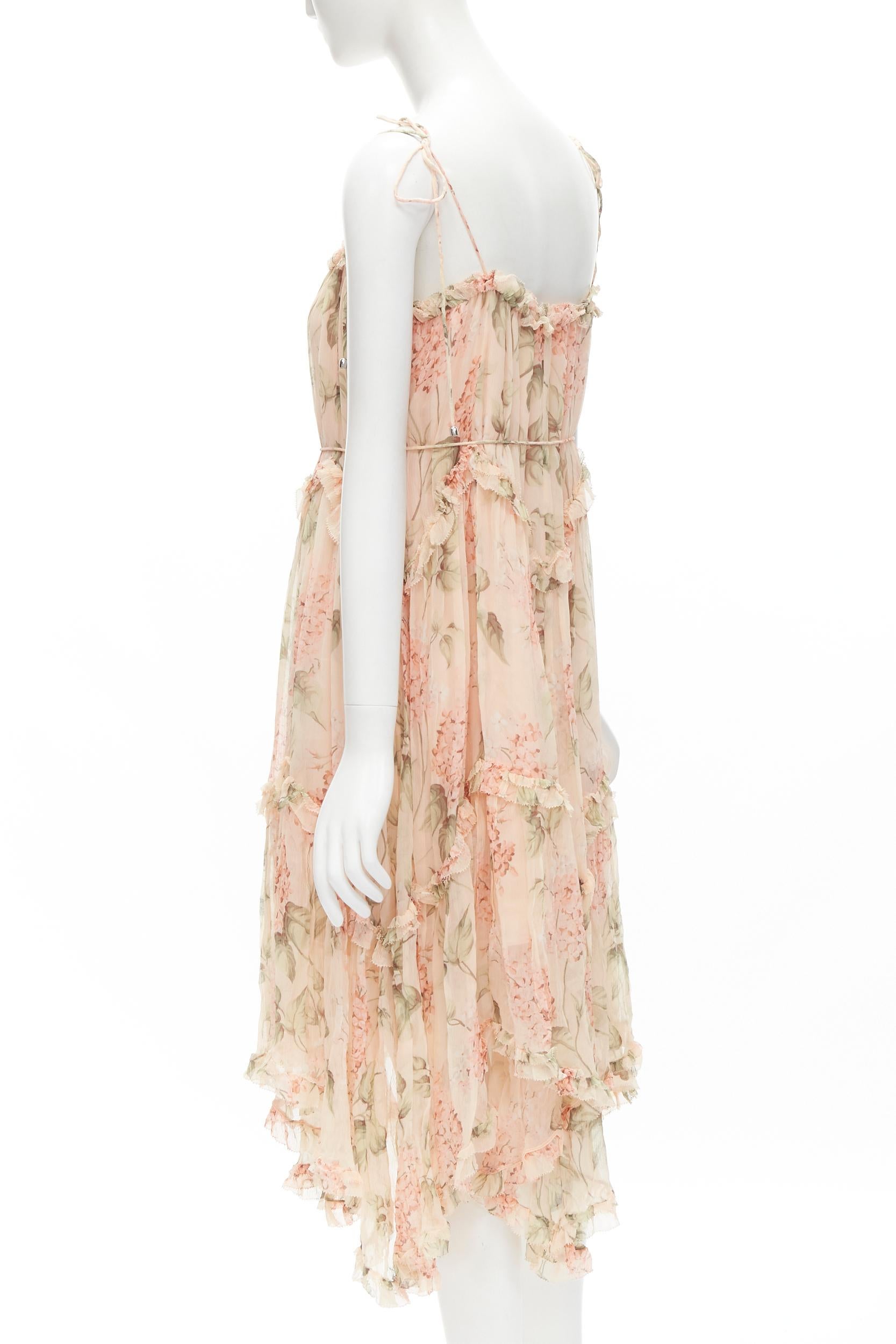 ZIMMERMANN 100% silk blush pink floral print ruffle trim summer dress Sz.1 S In Excellent Condition For Sale In Hong Kong, NT