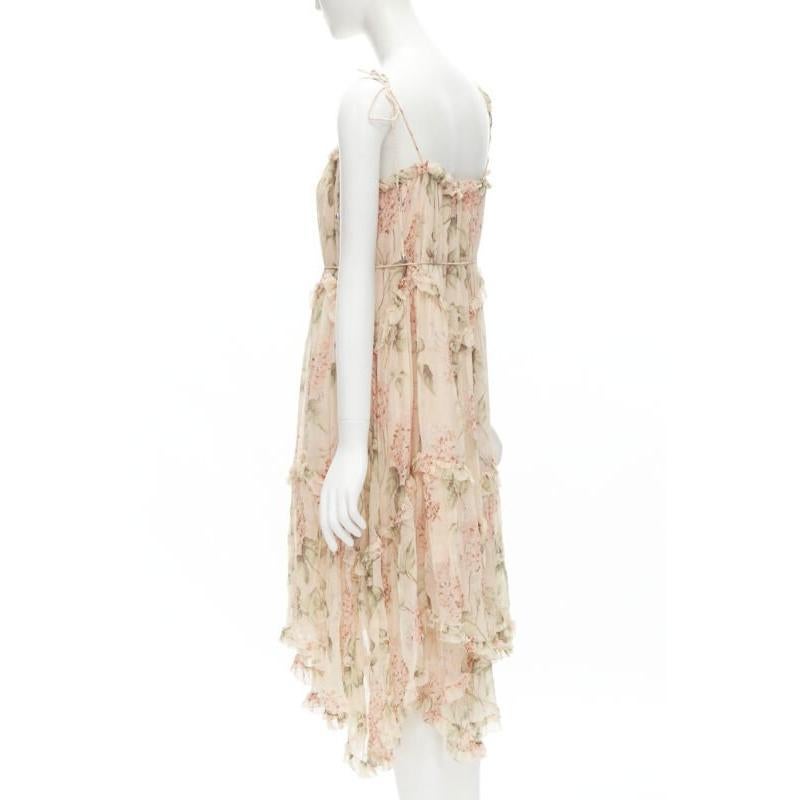ZIMMERMANN 100% seda rosa rubor estampado floral ribete de volantes vestido de verano Sz.1 S en venta 1