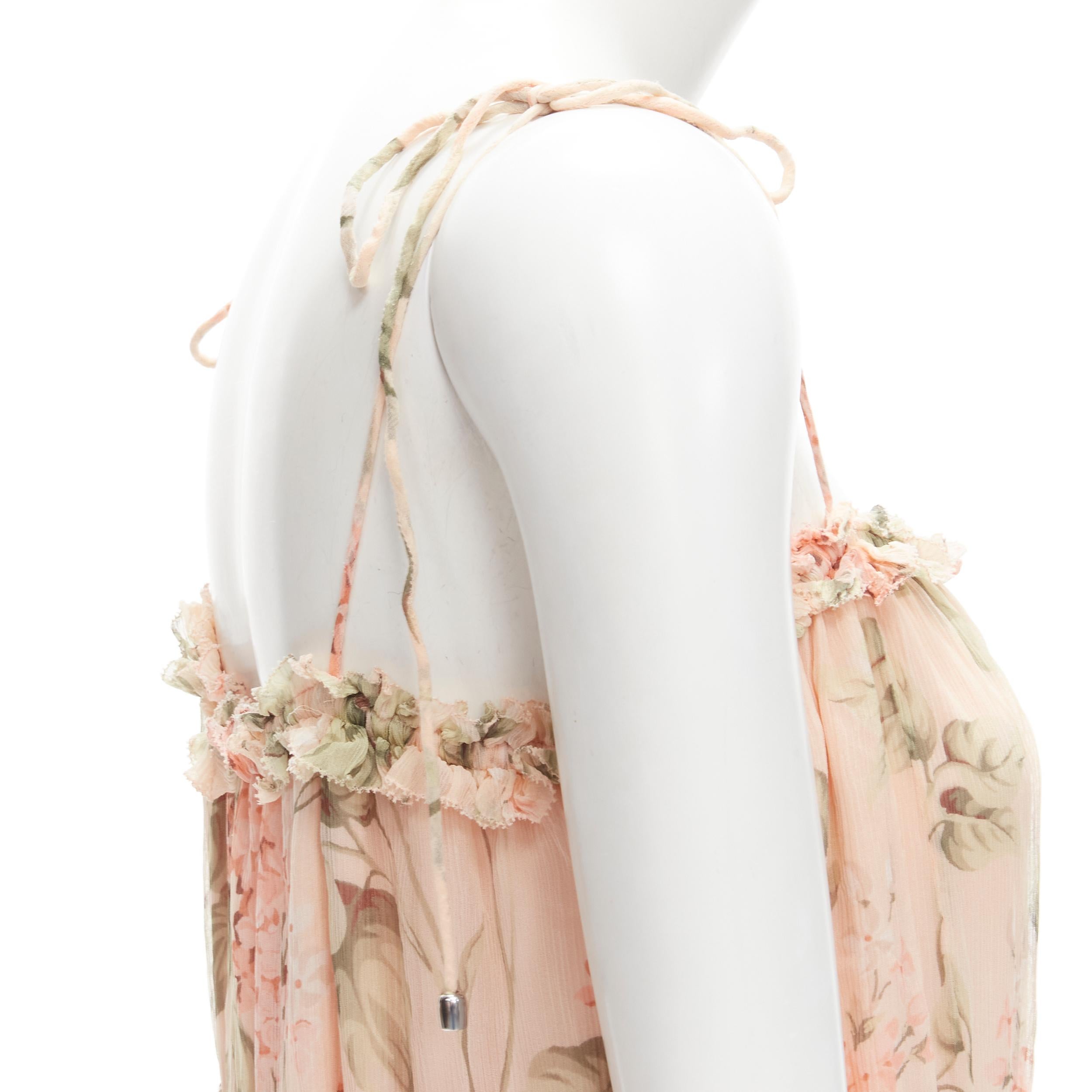 Women's ZIMMERMANN 100% silk blush pink floral print ruffle trim summer dress Sz.1 S For Sale