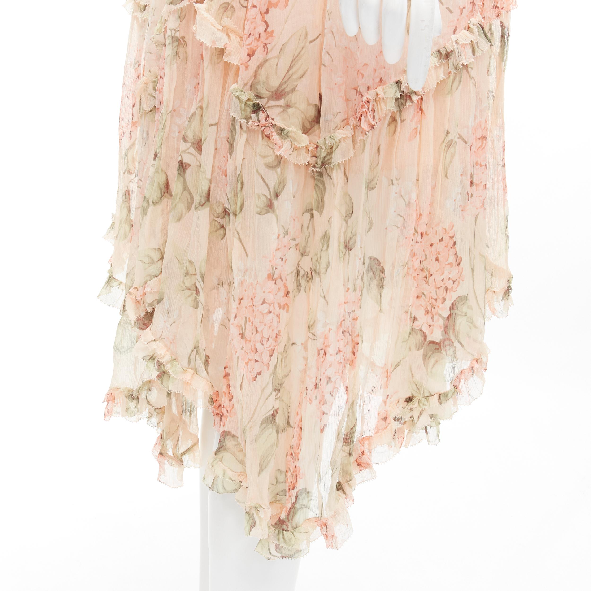ZIMMERMANN 100% silk blush pink floral print ruffle trim summer dress Sz.1 S For Sale 1