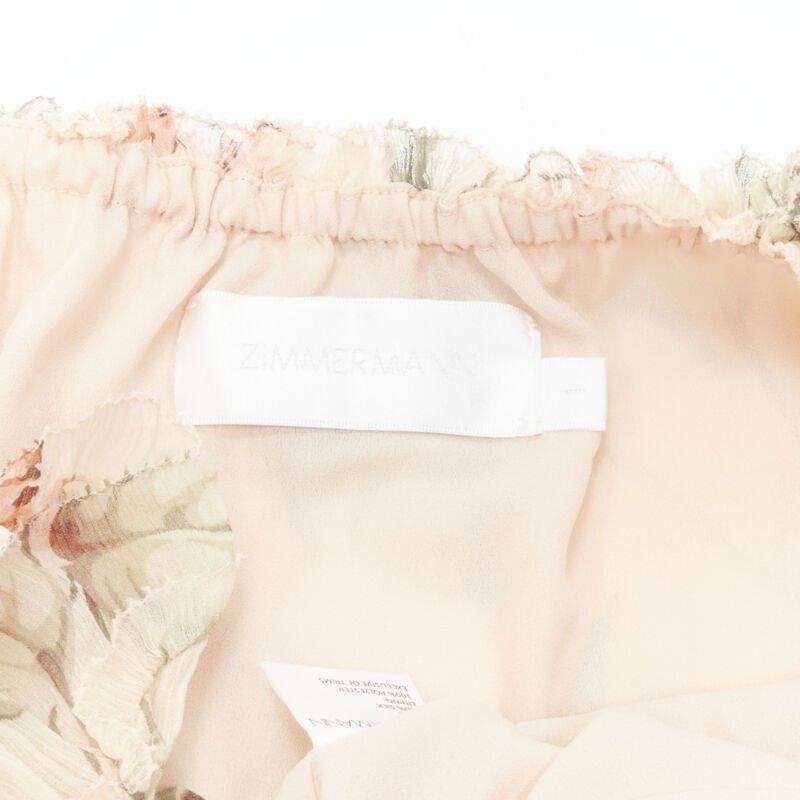 ZIMMERMANN 100% seda rosa rubor estampado floral ribete de volantes vestido de verano Sz.1 S en venta 3