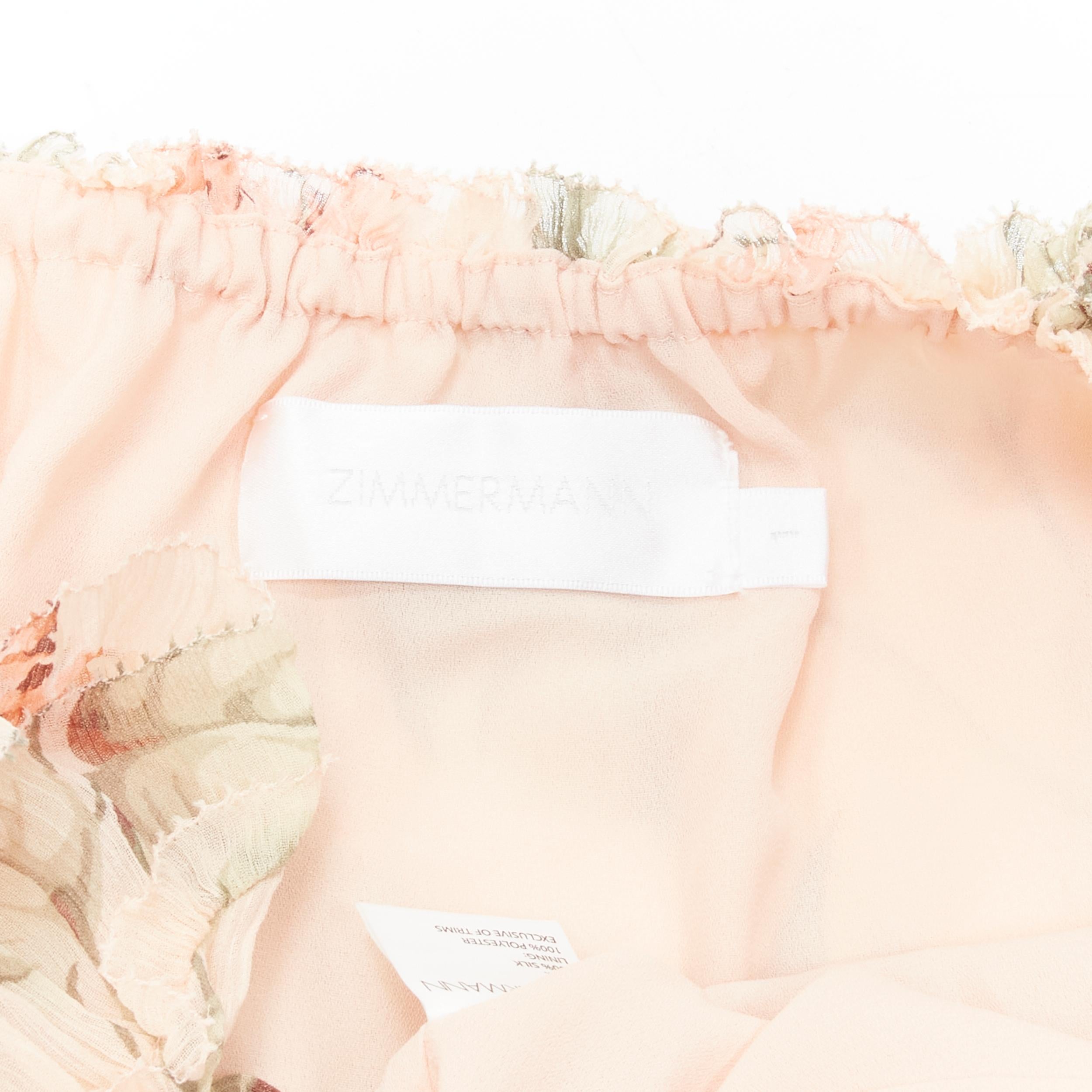 ZIMMERMANN 100% silk blush pink floral print ruffle trim summer dress Sz.1 S For Sale 2