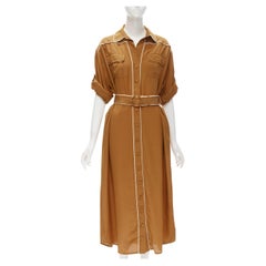 ZIMMERMANN Robe à ceinture à rabat et à poches latérales en soie marron et blanche 100 %, Taille 1 S