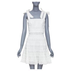 ZIMMERMANN 2020 Kirra Tie Shoulder white linen eyelet lace mini dress Sz1 S