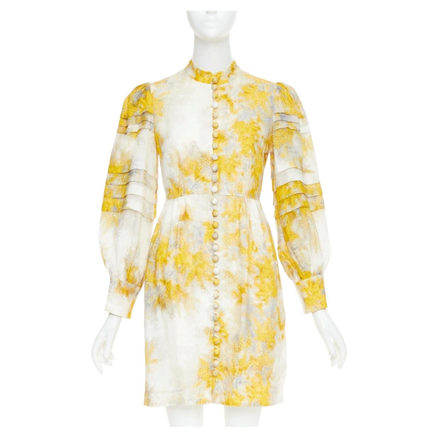 ZIMMERMANN 2021 Botanica linen Wattle floral print puff sleeves dress Sz1 S