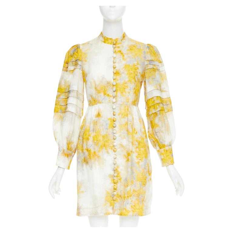 zimmermann linen dress sale NWOT $950 Zimmermann Illustration Buttoned Belted Floral Linen Mini Dress AU1 S