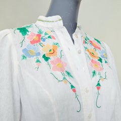 ZIMMERMANN 2021 Fiesta Applique multicolour floral white linen mini dress Sz1 S