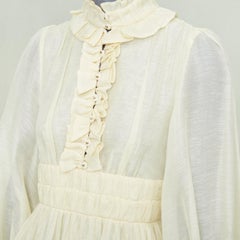 ZIMMERMANN 2021 Luminous ruffle trim cream linen silk midi dress Sz1 S