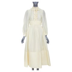 ZIMMERMANN 2021 Luminous ruffle trim cream linen silk midi dress Sz1 S