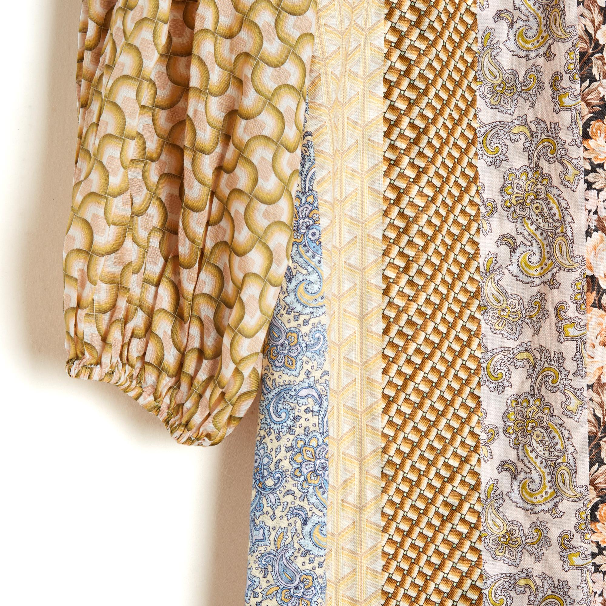 Zimmermann 2021 Robe FR42 Beige Amarillo Lino Patchwork Vestido de Día UK14 US12 NWT en venta 1