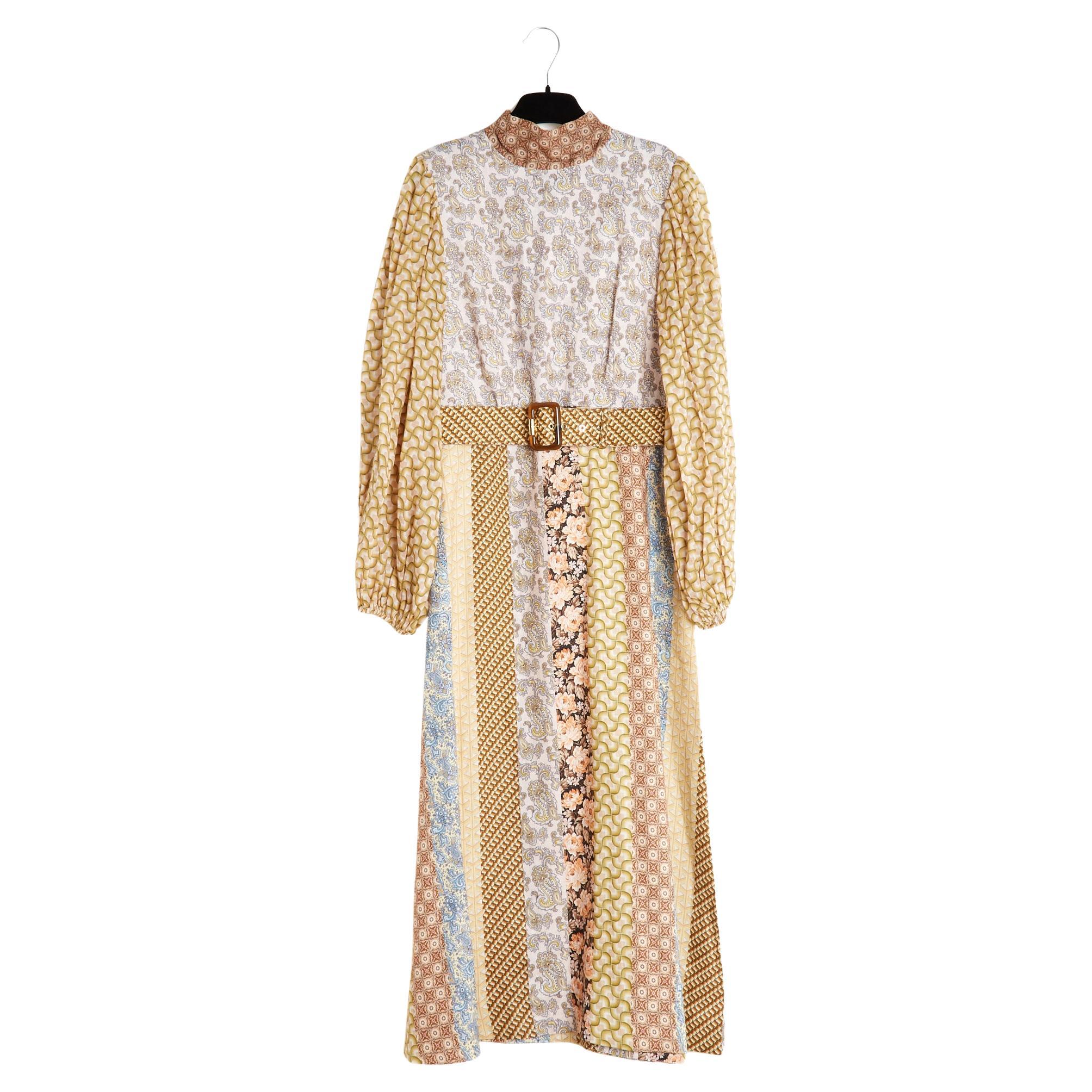 Zimmermann 2021 Robe FR42 Beige Amarillo Lino Patchwork Vestido de Día UK14 US12 NWT en venta