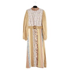 Zimmermann 2021 Robe FR42 Beige Amarillo Lino Patchwork Vestido de Día UK14 US12 NWT