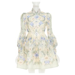 ZIMMERMANN 2021 Runway Rhythm Poppy bead embellished linen silk dress US1 XS