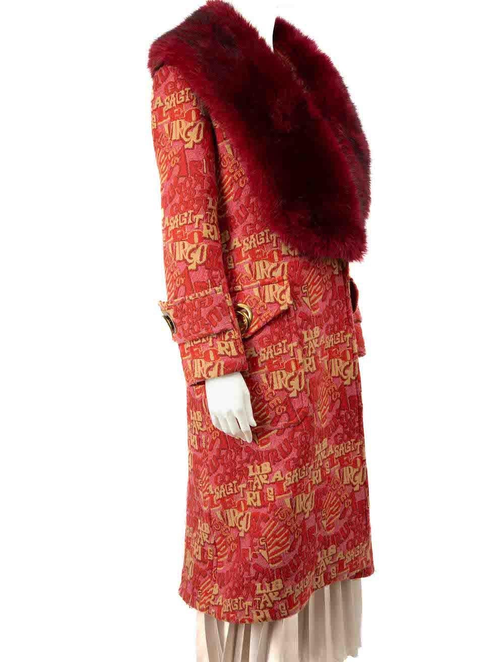 Zimmermann 2022 Red Faux Fur Kaleidoscope Coat Size M In Good Condition In London, GB