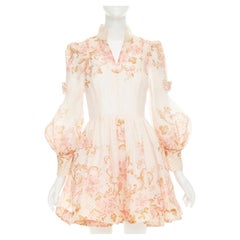 ZIMMERMANN 2022 Abito da passerella in organza di seta e lino rosa bow, taglia US1 XS