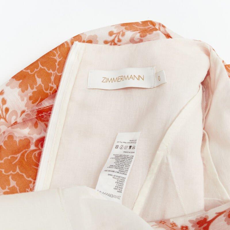 ZIMMERMANN 2022 Pasarela Postal naranja floral lino concha marina cinturón vestido AUS0 XS en venta 5