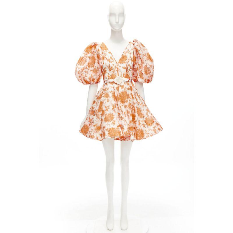 ZIMMERMANN 2022 Runway Postcard orange floral linen seashell belt dress AUS0 XS For Sale 3