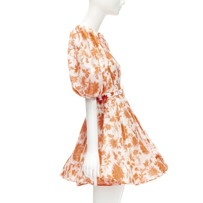ZIMMERMANN 2022 Pasarela Postal naranja floral lino concha marina cinturón vestido AUS0 XS en Excelente estado para la venta en Hong Kong, NT