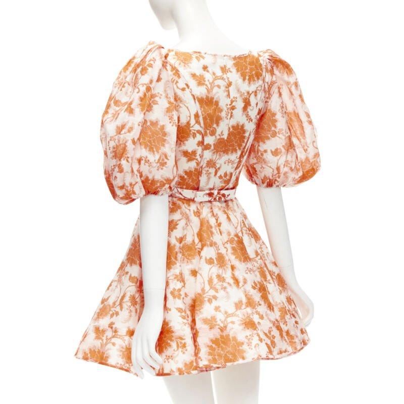 ZIMMERMANN 2022 Pasarela Postal naranja floral lino concha marina cinturón vestido AUS0 XS en venta 1