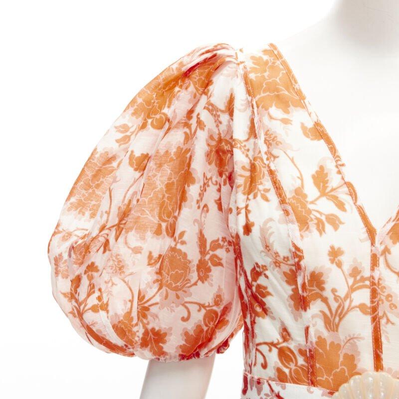 ZIMMERMANN 2022 Pasarela Postal naranja floral lino concha marina cinturón vestido AUS0 XS en venta 2