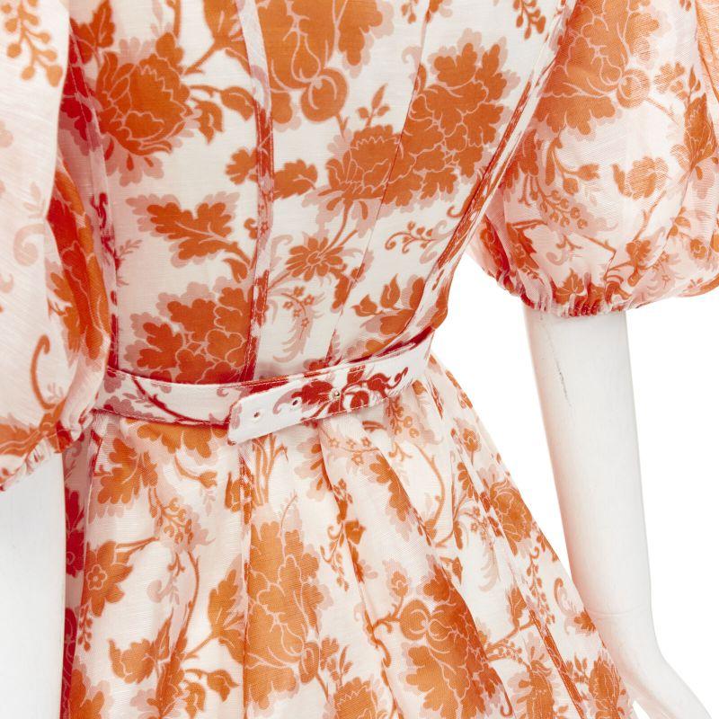Women's ZIMMERMANN 2022 Runway Postcard orange floral linen seashell belt dress AUS0 XS For Sale