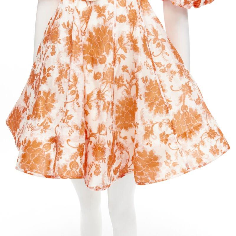 ZIMMERMANN 2022 Pasarela Postal naranja floral lino concha marina cinturón vestido AUS0 XS en venta 4