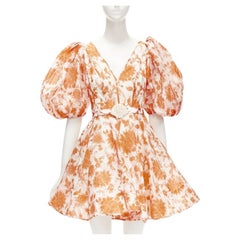 ZIMMERMANN Robe de défilé en lin orange à ceinture coquillages et à motifs floraux AUS0 XS, 2022