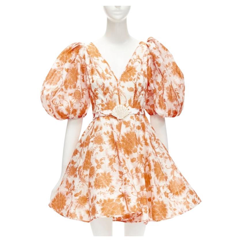 ZIMMERMANN 2022 Pasarela Postal naranja floral lino concha marina cinturón vestido AUS0 XS en venta