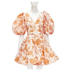 Zimmermann 2022 Runway Postcard orange floral lin ceinture coquillage robe AUS0 XS