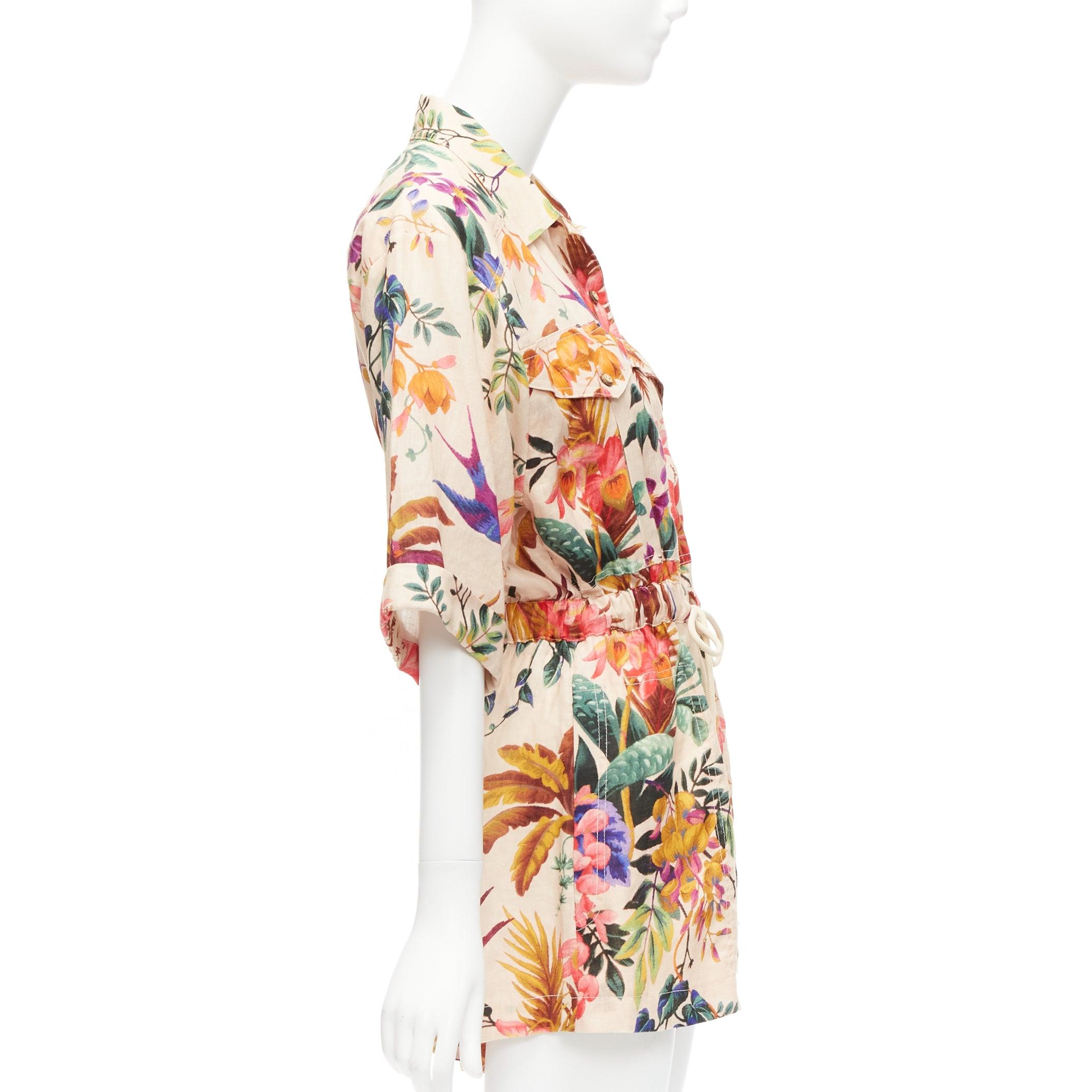 ZIMMERMANN 2022 Tropicana 100% linen cotton lined floral print playsuit Sz.0 S In Excellent Condition In Hong Kong, NT